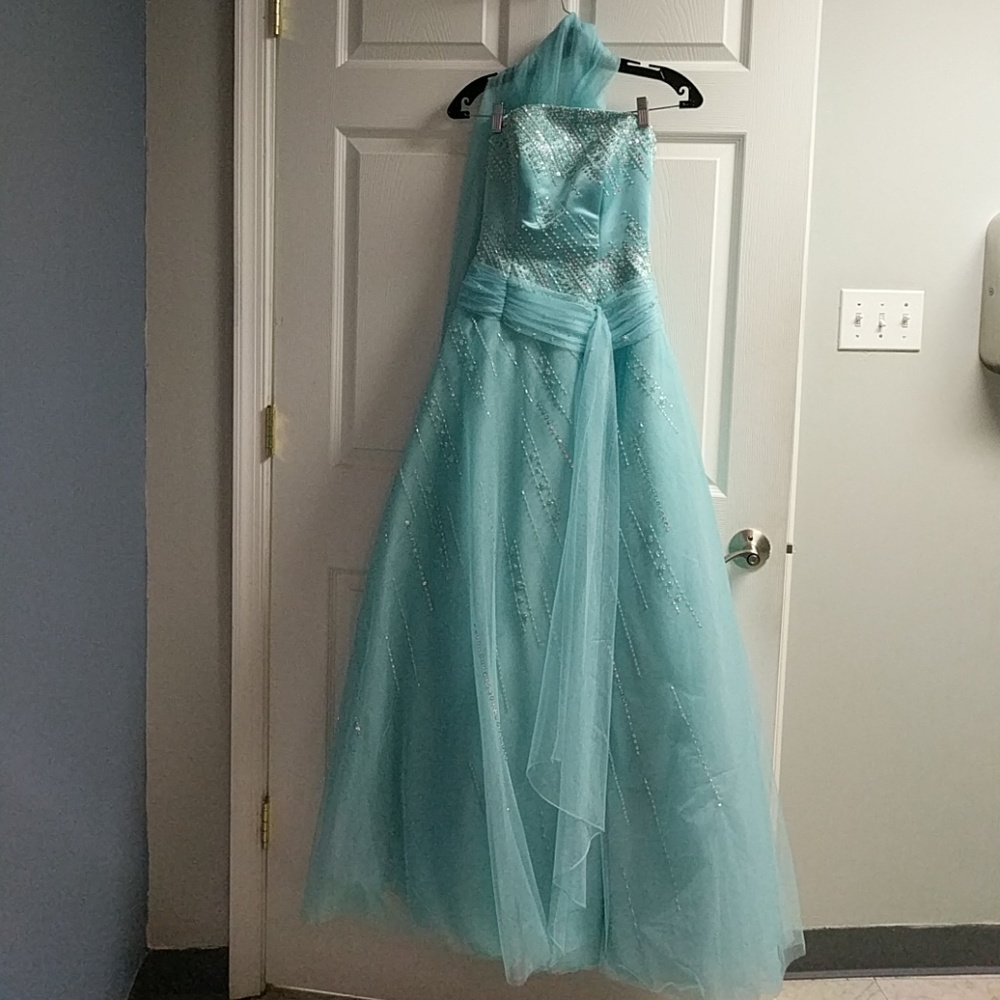 Beaded and sequin gown with shawl